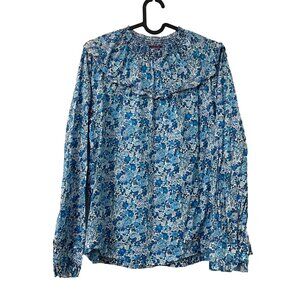 J Crew Liberty Fabric Blue Floral Smocked Long Sleeve Blouse Womens Size Medium
